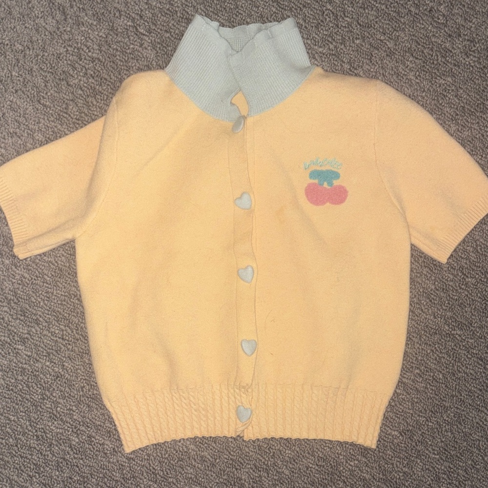 Heart Button Down Yellow Polo Top